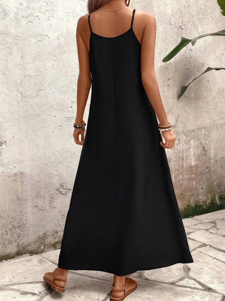 SAIDE™ | S68 DRESS - ELEGANT FLORAL PRINT SPAGHETTI STRAP MAXI DRESS