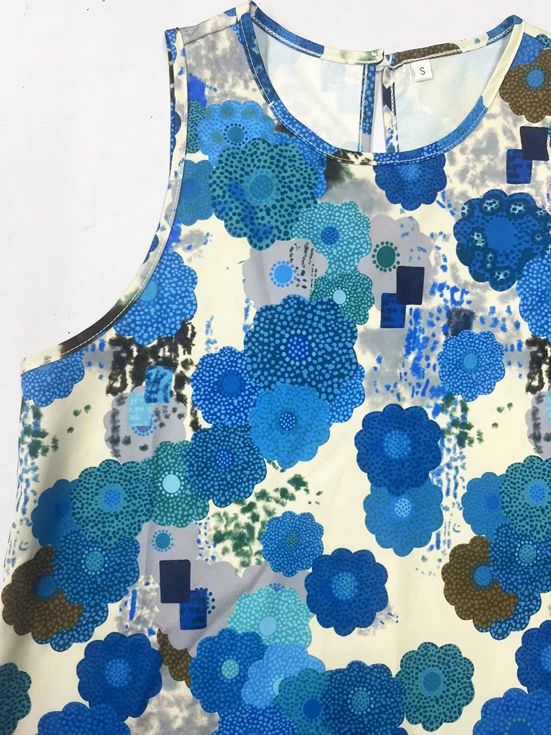 SAIDE™ | S49 DRESS - ELEGANT DIRECTIONAL FLOWERS ALL OVER PRINT TANK DRESS