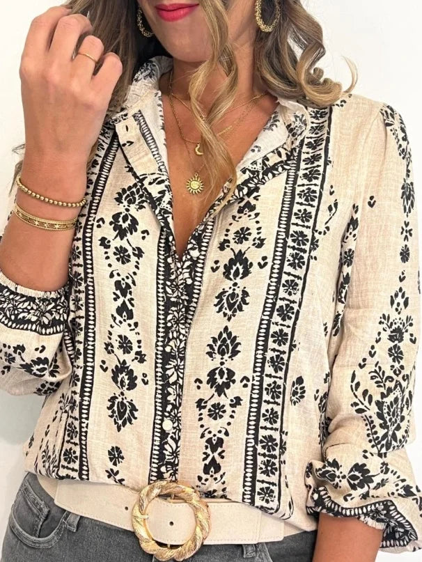 SAIDE™ | S202 TOP - PLUS SIZE FRENCH FLORAL LONG SLEEVE BLOUSE