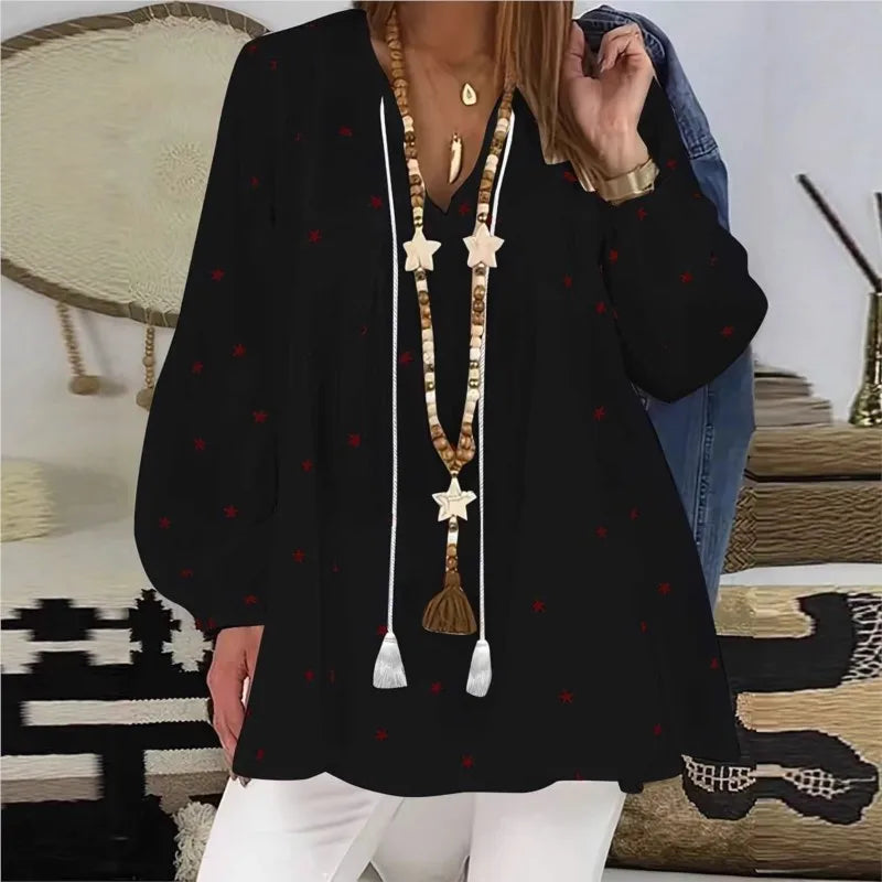 SAIDE™ | S156 TOP - BOHO V-NECK PRINT PULLOVER