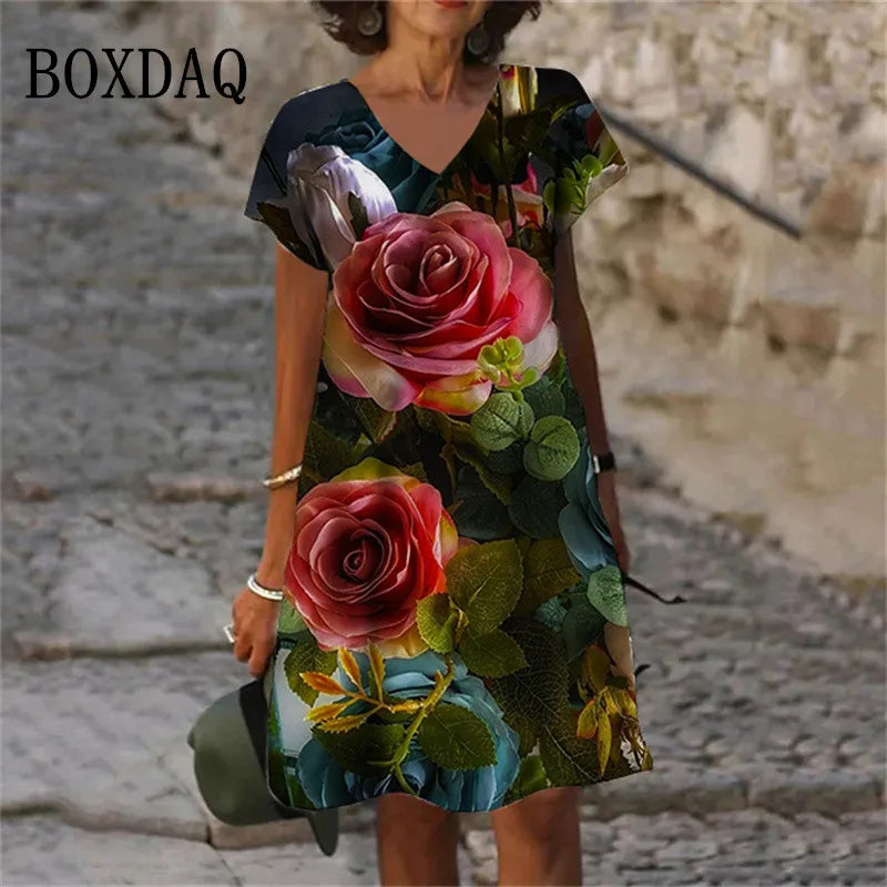 SAIDE™ | S139 DRESS - 3D FLORAL PRINT A-LINE DRESS
