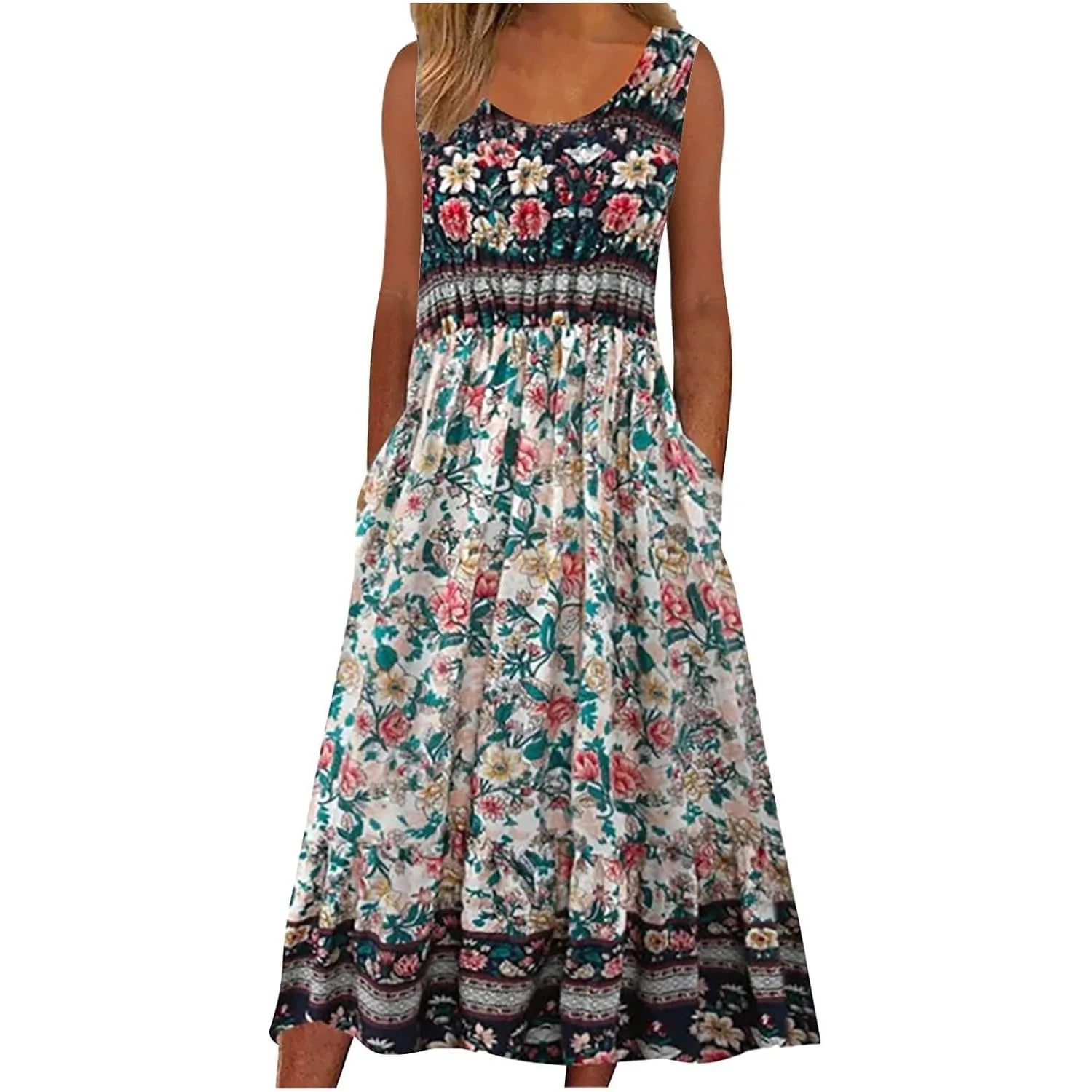 SAIDE™ | S22 DRESS - MIXED FLORAL PRINT SLEEVELESS MAXI DRESS