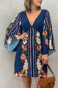 SAIDE™ | S67 DRESS - DEEP V-NECK LONG SLEEVE FLORAL A-LINE DRESS