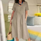 SAIDE™ | S136 DRESS - BUTTON FRONT COTTON LINEN DRESS