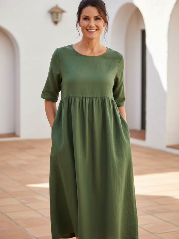 SAIDE™ | S12 DRESS - CASUAL COTTON LINEN POCKET DRESS