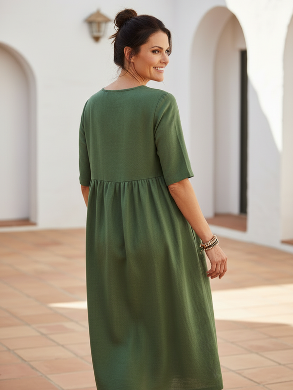 SAIDE™ | S12 DRESS - CASUAL COTTON LINEN POCKET DRESS