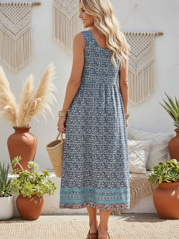 SAIDE™ | S22 DRESS - MIXED FLORAL PRINT SLEEVELESS MAXI DRESS