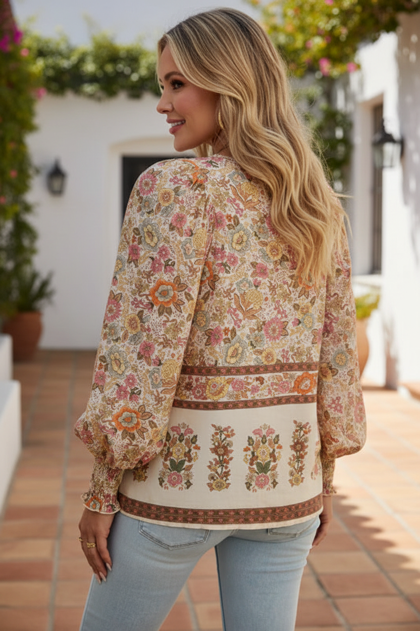 Back view - Bohemian floral print blouse new model
