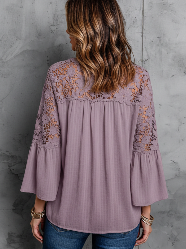 SAIDE™ | S23 BLOUSE - LACE BELL SLEEVE BUTTON-FRONT BLOUSE