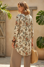 Back view - Floral tunic and pants set with jute bag