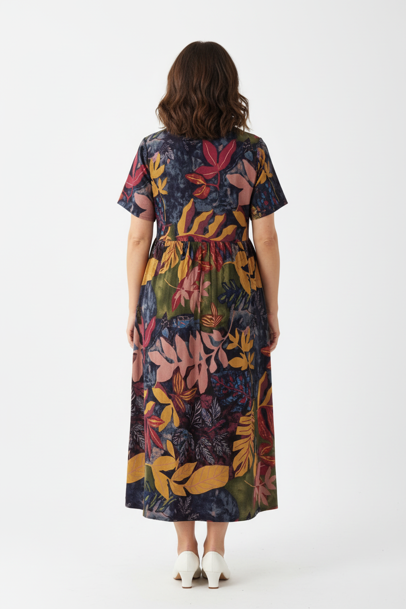 Back view - Mid-age woman wearing floral dress