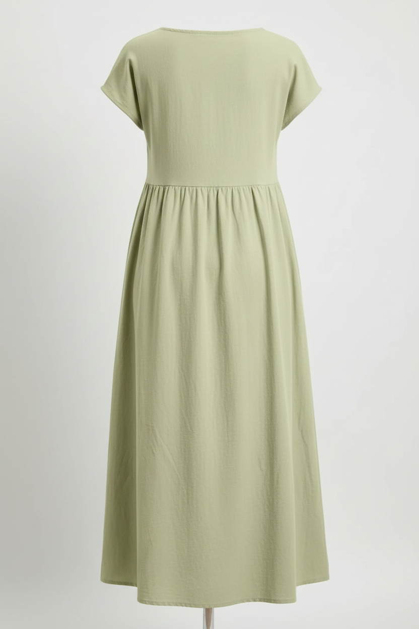 Back view of sage green maxi dress