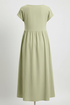 Back view of sage green maxi dress