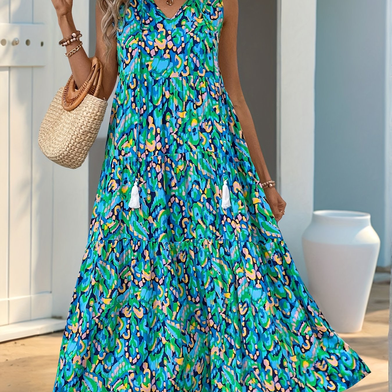 SAIDE™ | S1 SLEEVELESS BOHEMIAN TASSEL DRESS WITH TIE-DYE PRINT