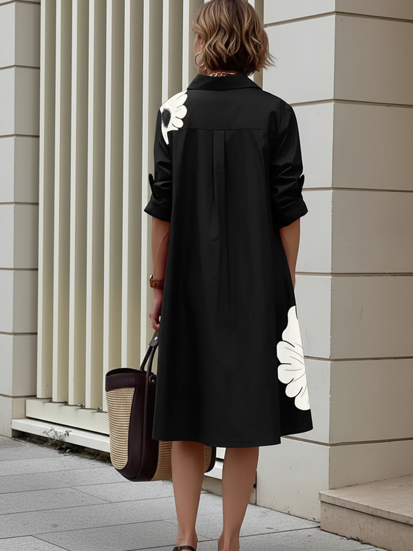 SAIDE™ | S148 DRESS - ABSTRACT PRINT LONG SLEEVE SHIRT DRESS