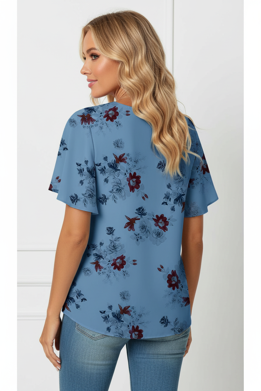 Blue floral blouse back view