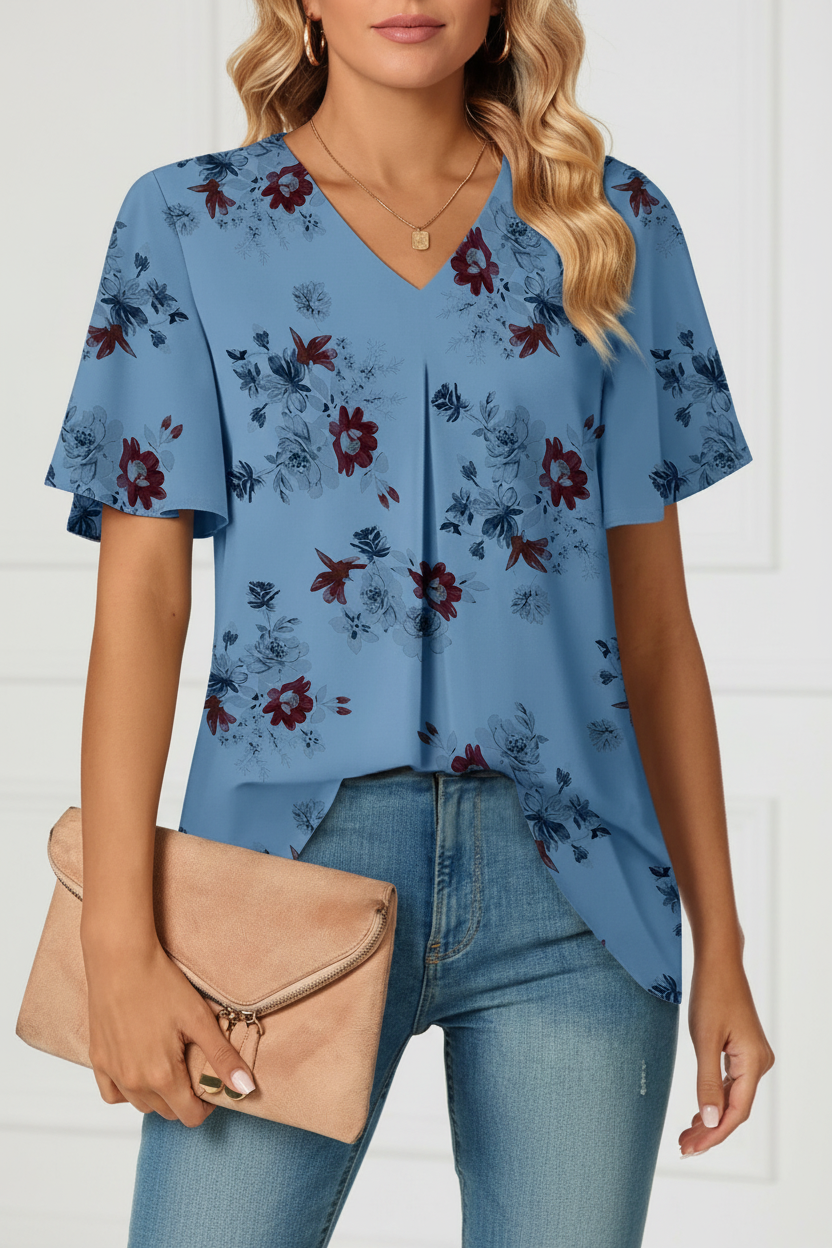 Blue floral blouse front view