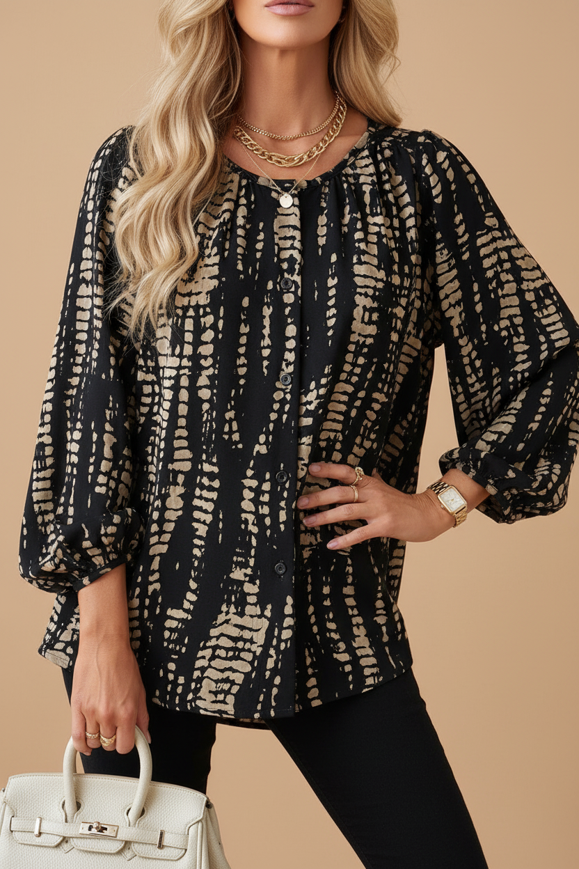 Boho Stripe Blouse – Front Bag Pose