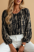 Boho Stripe Blouse – Mid-age Western Model Beige Background