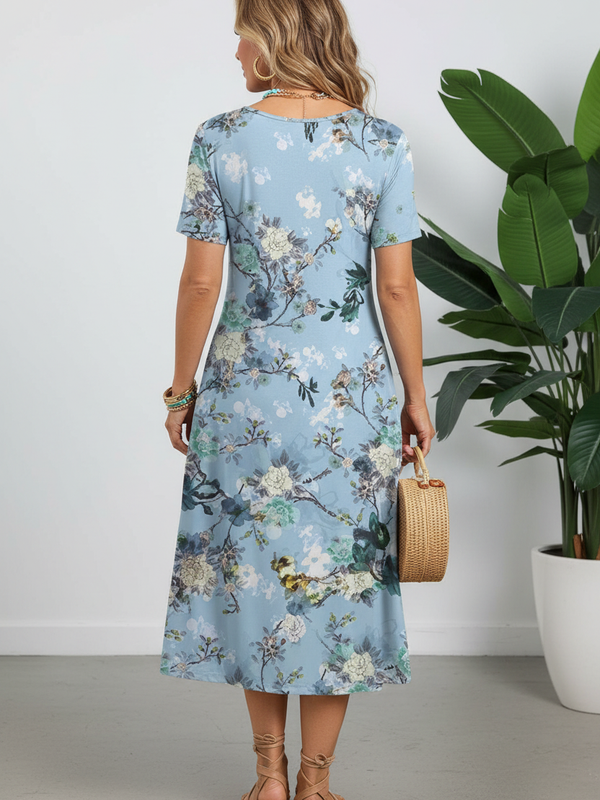 SAIDE™ | S198 DRESS - FLORAL PRINT SHORT SLEEVE LOOSE MINI DRESS