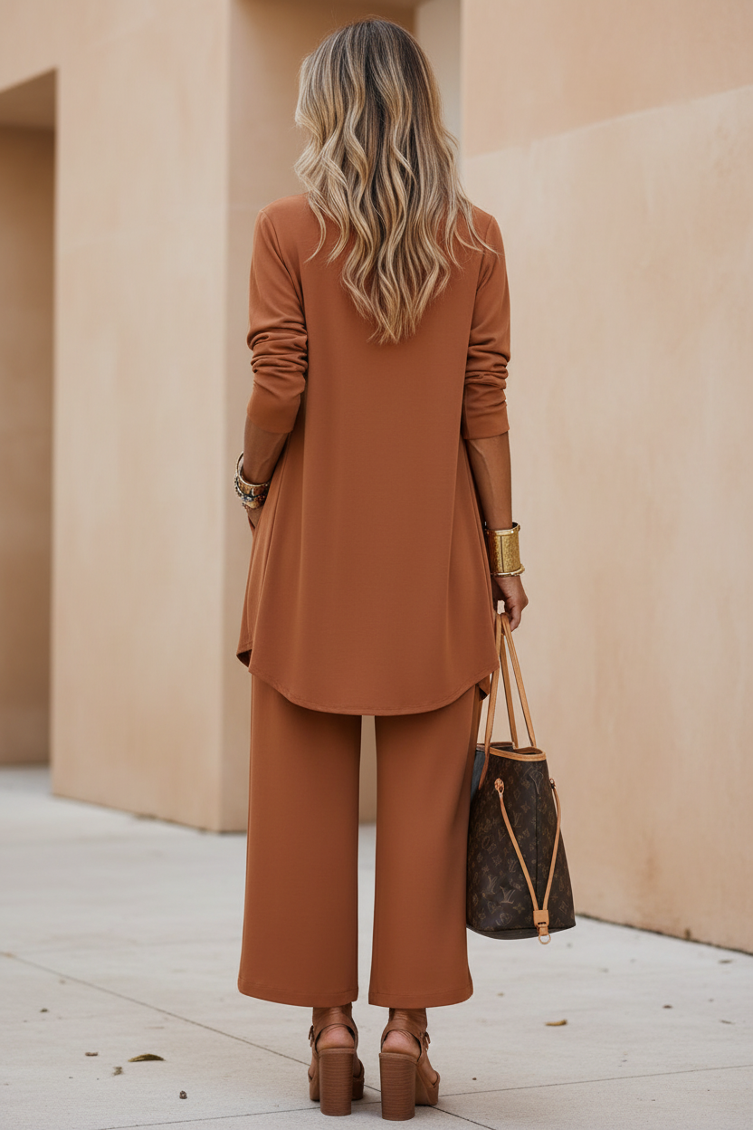Editorial back view of terracotta 3-piece set