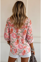 Editorial back view pink poppy shirt
