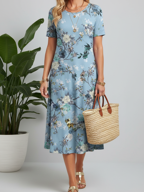 SAIDE™ | S198 DRESS - FLORAL PRINT SHORT SLEEVE LOOSE MINI DRESS