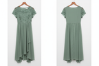 Front and back view - Sage green dress on hangers