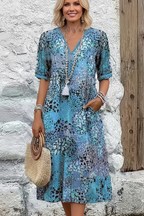 Front view - Blue grey leopard print dress