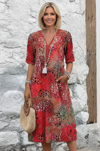 Front view - Coral red leopard print dress