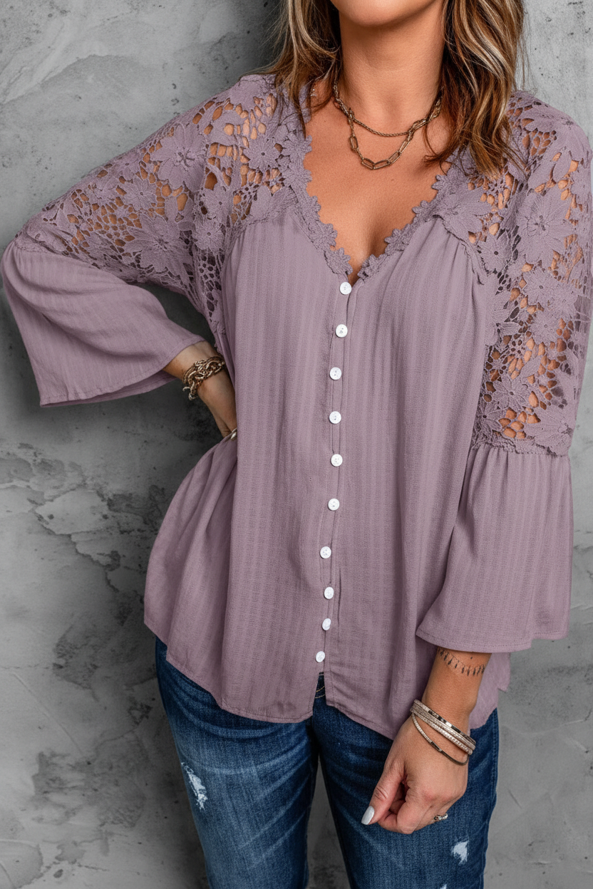 Front view - Dusty mauve lace blouse