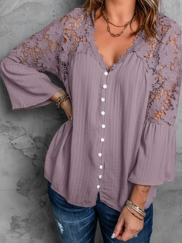 SAIDE™ | S23 BLOUSE - LACE BELL SLEEVE BUTTON-FRONT BLOUSE