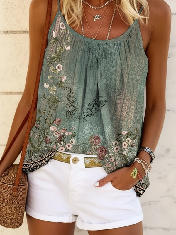 SAIDE™ | S20 CAMI - FLORAL PRINT GATHERED WAIST CAMI TOP