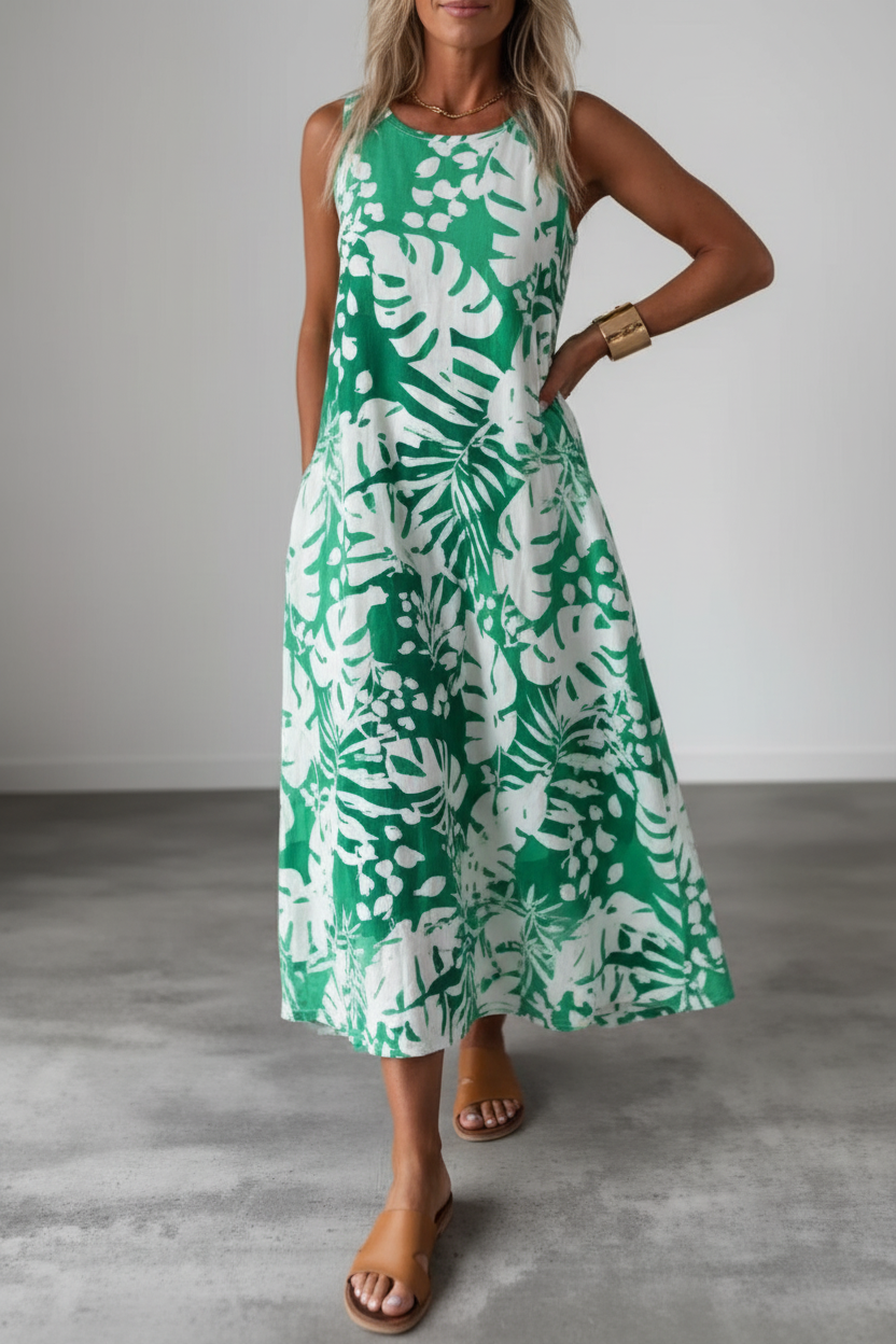 Green tropical print maxi dress - different pose