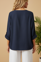Navy Butterfly Floral Blouse – Back View