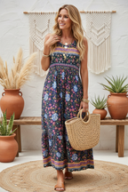 Navy floral maxi dress bohemian pose