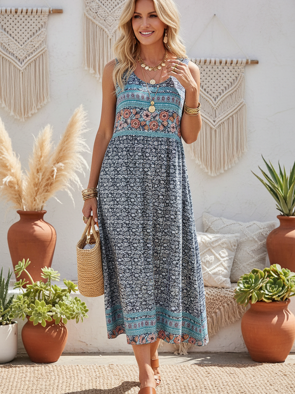 SAIDE™ | S22 DRESS - MIXED FLORAL PRINT SLEEVELESS MAXI DRESS