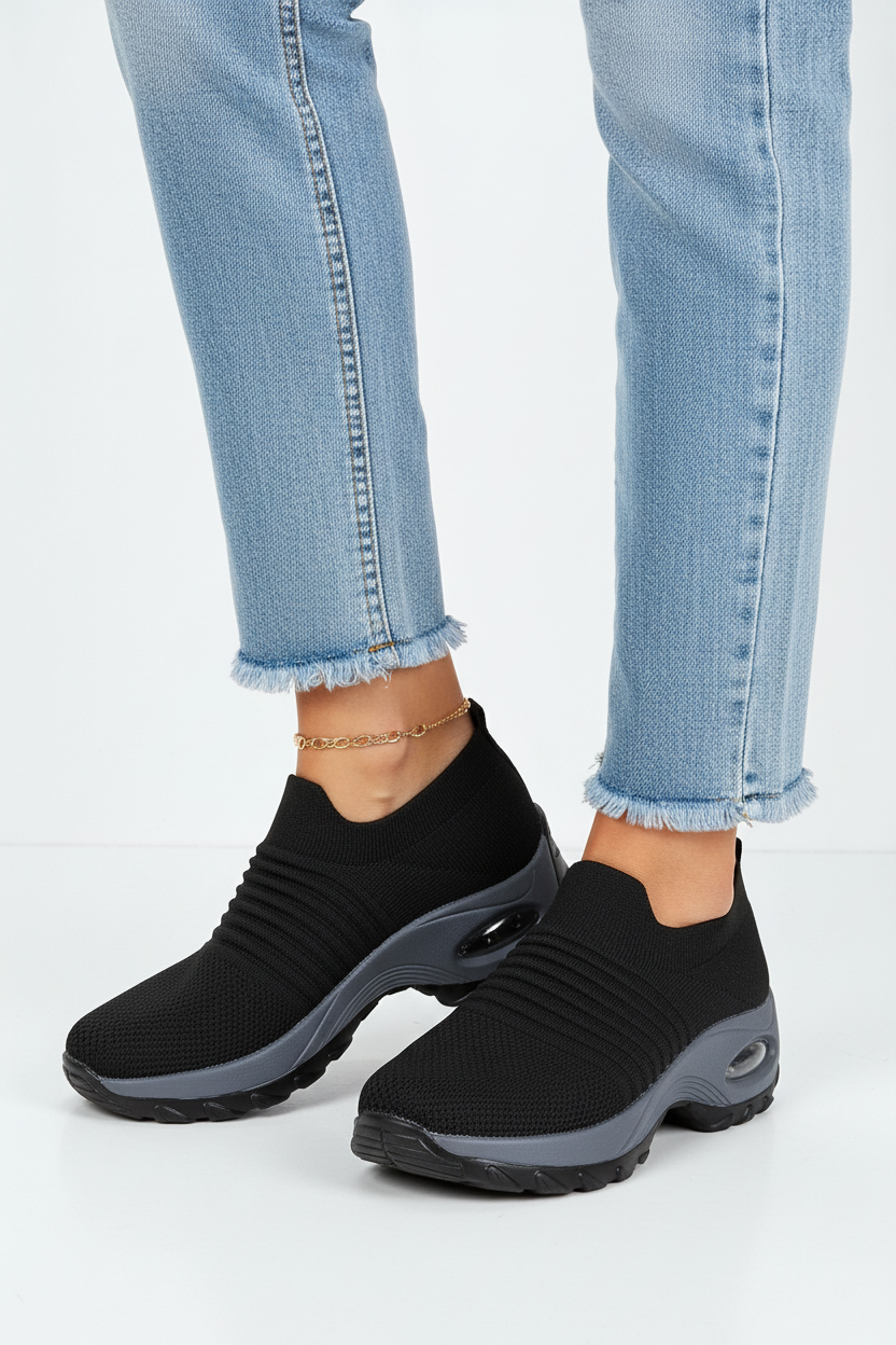 S102 black knit mesh sneakers front view