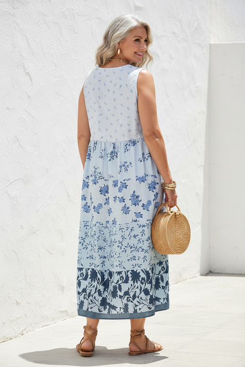 S106 light blue floral dress late 50s back view