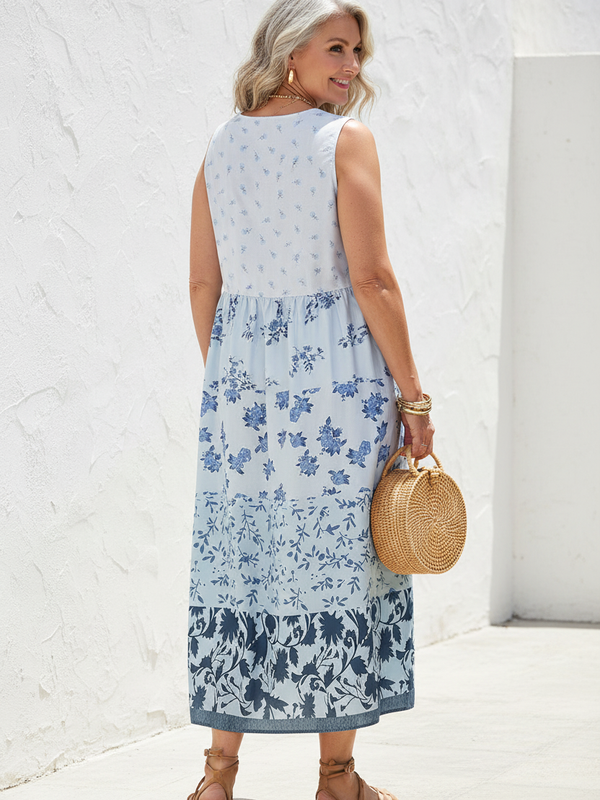 SAIDE™ | S106 DRESS - PLUS SIZE FLORAL SLEEVELESS BOHEMIAN BEACH DRESS