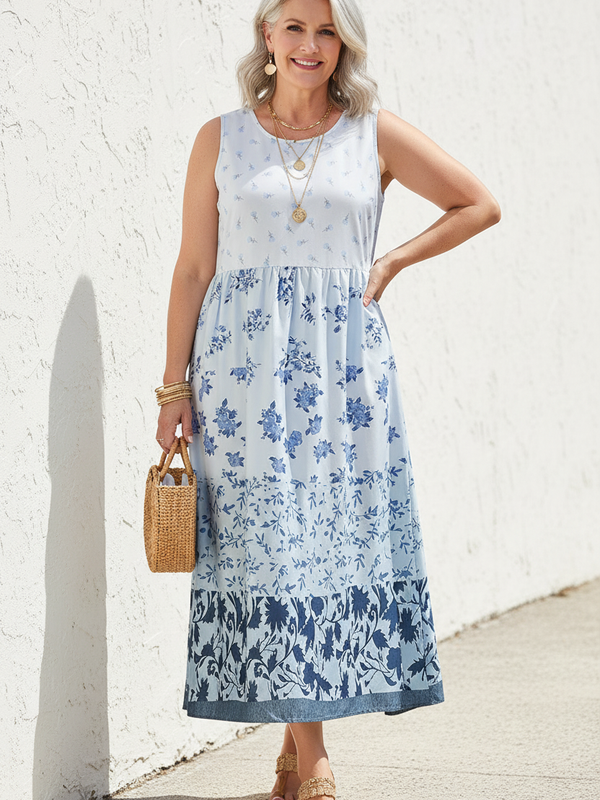 SAIDE™ | S106 DRESS - PLUS SIZE FLORAL SLEEVELESS BOHEMIAN BEACH DRESS
