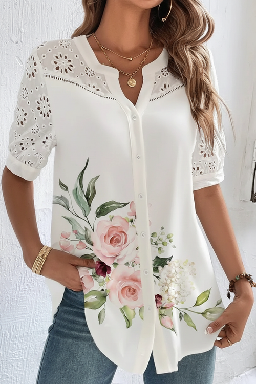 S108 white floral eyelet blouse S93 background front view