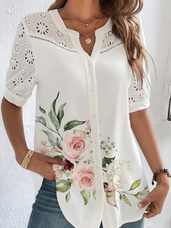 SAIDE™ | S108 TOP - TEMPERAMENT CASUAL LACE SHORT SLEEVE BLOUSE