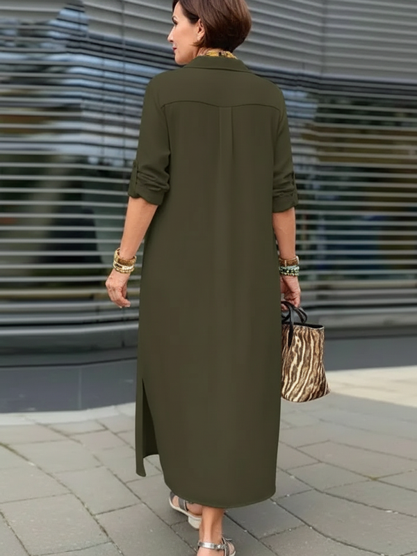 SAIDE™ | S109 DRESS - ELEGANT BUTTON UP LONG SLEEVE CASUAL DRESS