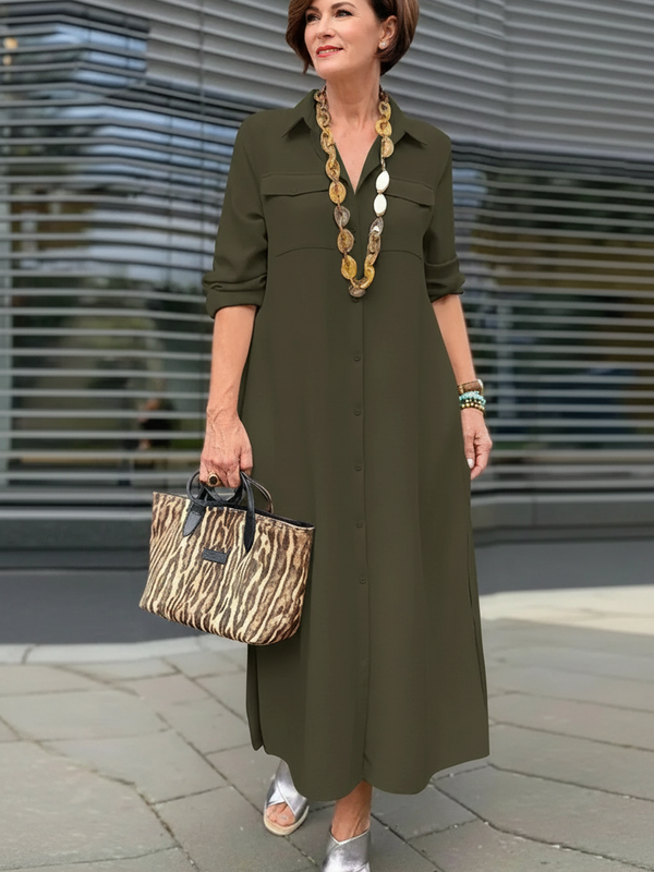 SAIDE™ | S109 DRESS - ELEGANT BUTTON UP LONG SLEEVE CASUAL DRESS