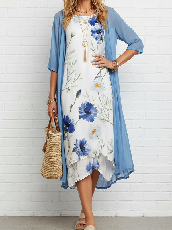 SAIDE™ | S121 2PCS - PRINTED DRESS AND SWEATER COAT SET