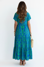 S124 Blue-Green Printed Maxi Dress - Back View