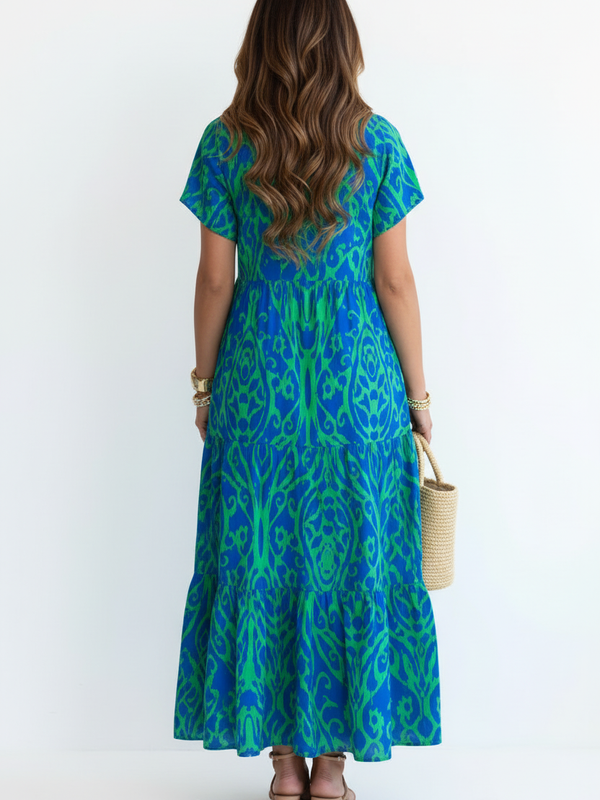 SAIDE™ | S124 DRESS - PRINTED V-NECK MAXI BEACH DRESS