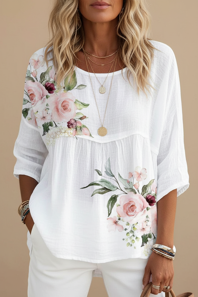 S125 White Floral Shirt - Front View