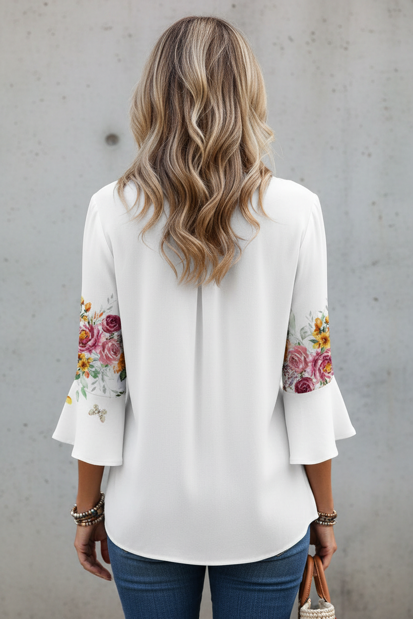 S126 White Floral Blouse - Back View Corrected